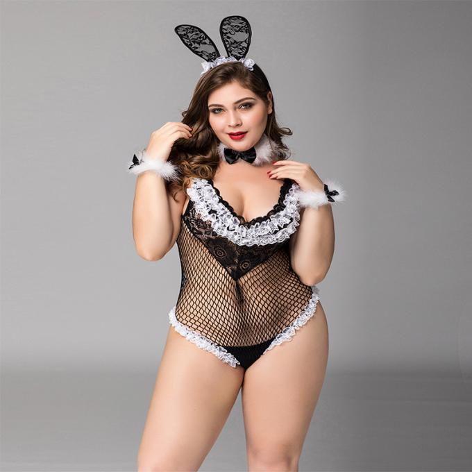 Große Pyjama-Pyjama-Bunny Girl Cute One Piece-Pyjamas Mesh Black Lace Sex Lingerie