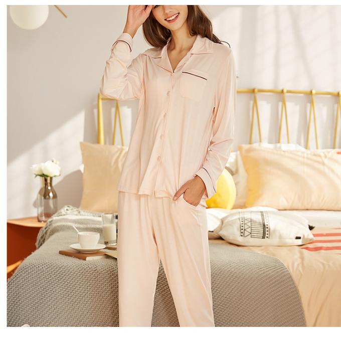 Frauen-Baumwollesleepwear der modalen Pyjamas des Gewebes zweiteiligen langärmliger