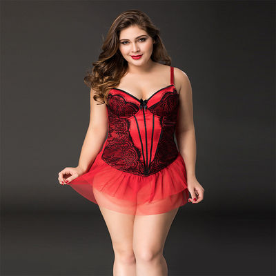 Rote große sexy Hauptunterwäsche-mit Blumenärmelloses der Spitze-Unterwäsche-85kg XXXL