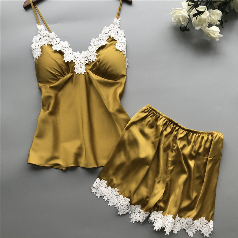 Breathable Frauen-Pyjamas Sleepwear-Satin-zweiteiliger Spitze-Wäsche-Satz-V-Ausschnitt