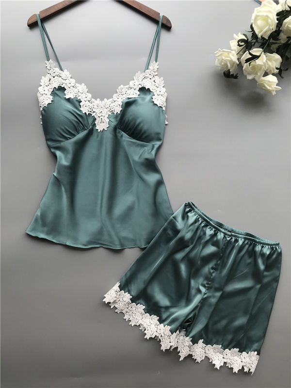 Breathable Frauen-Pyjamas Sleepwear-Satin-zweiteiliger Spitze-Wäsche-Satz-V-Ausschnitt