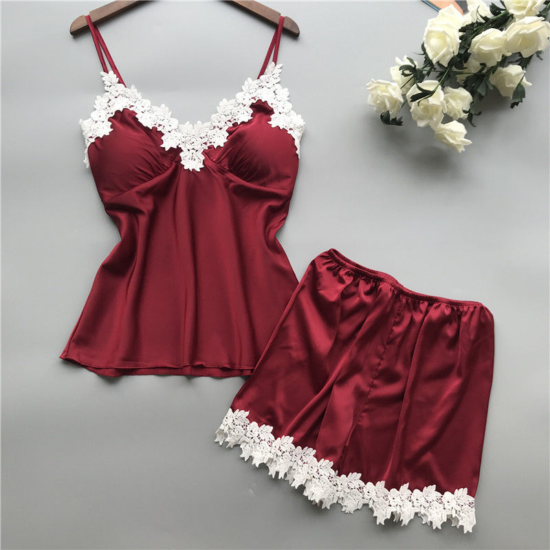 Breathable Frauen-Pyjamas Sleepwear-Satin-zweiteiliger Spitze-Wäsche-Satz-V-Ausschnitt