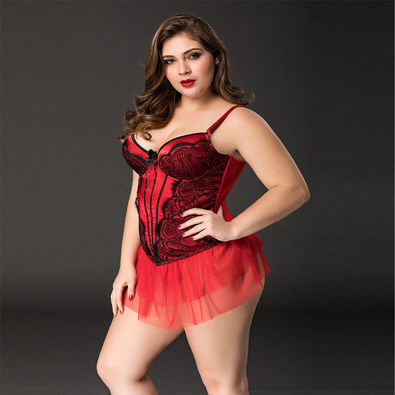 Rote große sexy Hauptunterwäsche-mit Blumenärmelloses der Spitze-Unterwäsche-85kg XXXL