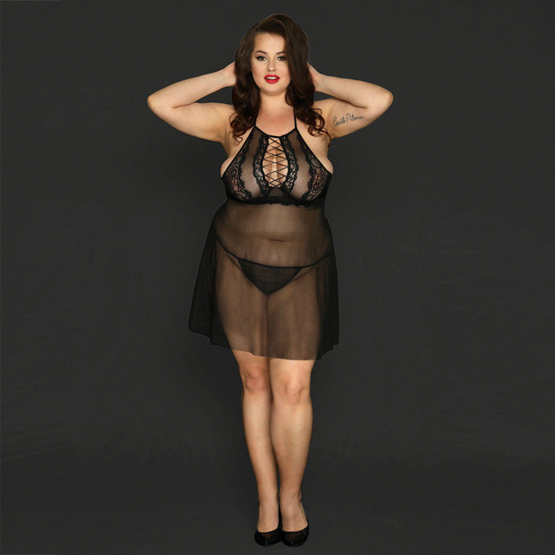 Elasthan plus Babydoll-Wäsche gestrickte sexy Unterwäsche für große Frauen