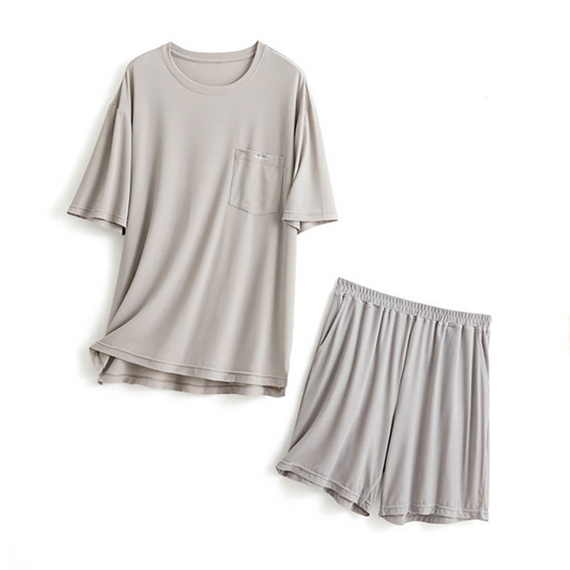 Der Sleepwear der Männer der Seiden-XXL strickte 114cm Kasten-blauen Nachtanzug Loungewear-Sommer