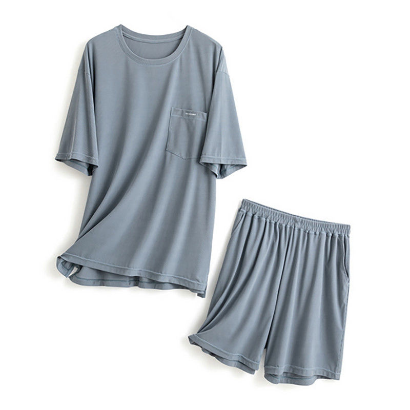Der Sleepwear der Männer der Seiden-XXL strickte 114cm Kasten-blauen Nachtanzug Loungewear-Sommer