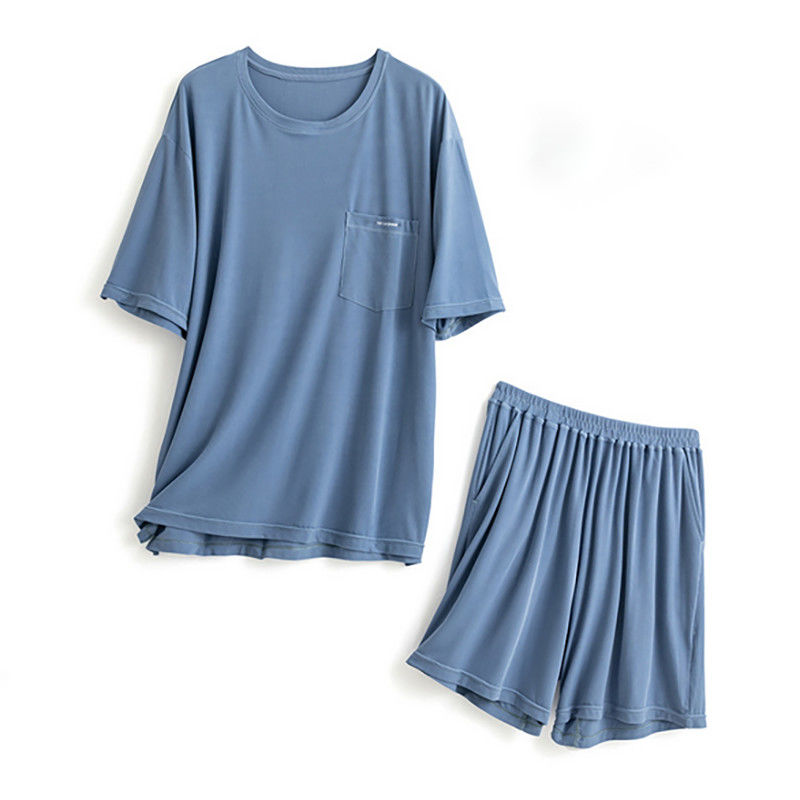 Der Sleepwear der Männer der Seiden-XXL strickte 114cm Kasten-blauen Nachtanzug Loungewear-Sommer